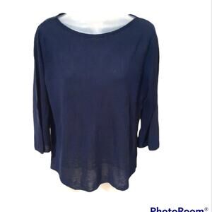 NWT J. Jill Linen Blend Box Cut Blouse Navy Blue Size MP